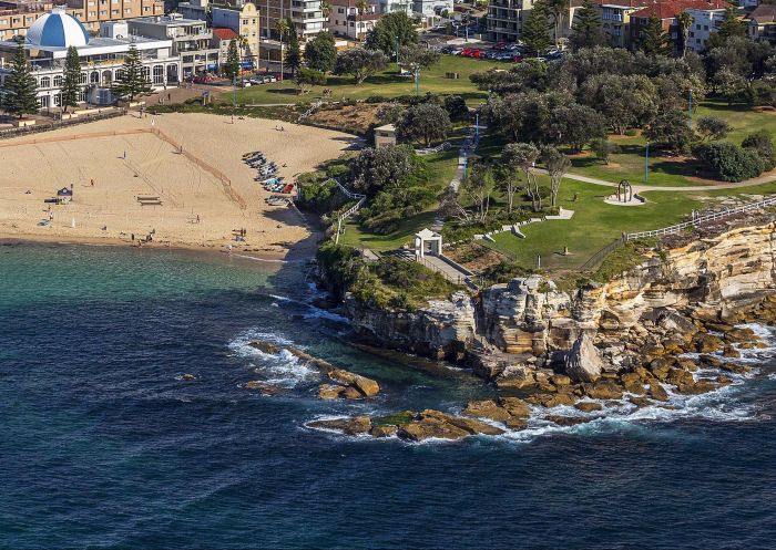 Aerial view of Coogee Beach and Giles Baths in Coogee